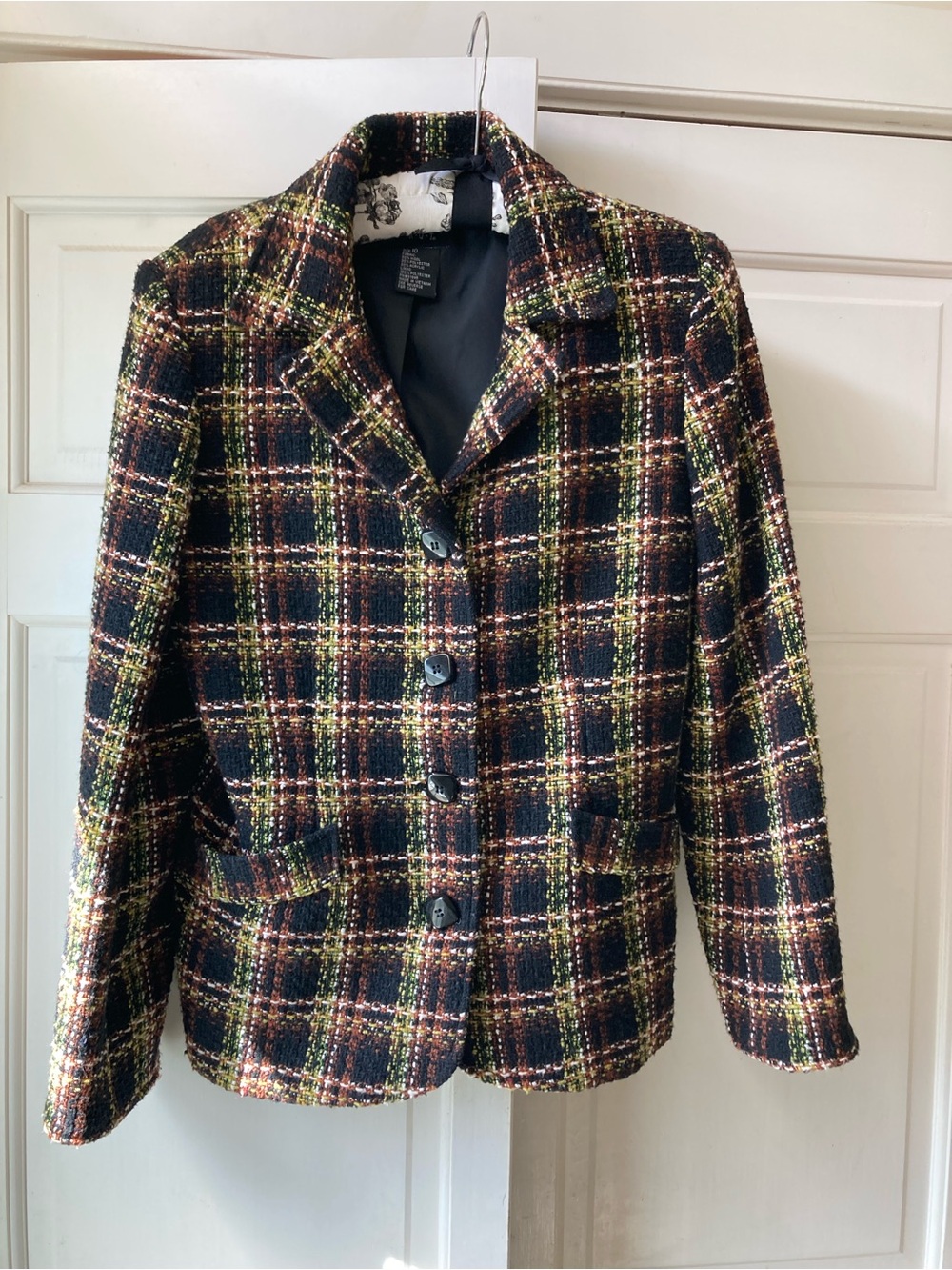 Black Multi-Color Tweed Button-Front Jacket